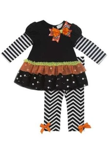 SALE! RARE EDITIONS Girls 6, 6X HALLOWEEN Fall Top & Leggings, Black White NWT - Picture 1 of 6