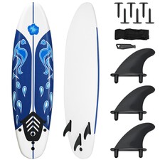 6' Surfboard Foamie Body Surfing Board W/3  Fins & Leash for Kids Adults White