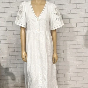 Vestido midi para mujer Madewell Cassie con botones delanteros en lino bordado - talla M - Imagen 1 de 10