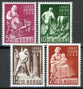 Noruega 1944, NK 326-29, conjunto de recargos bienestar nacional montado sin montar o nunca montado, Mi 299-302, Sc#B38-B41 - Imagen 1 de 1