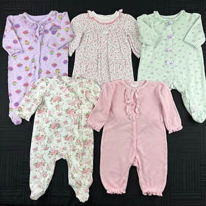 Infant Baby Girl Size 3 Months One Piece Pajamas PJ Sleepers Mixed Lot Set - Picture 1 of 10