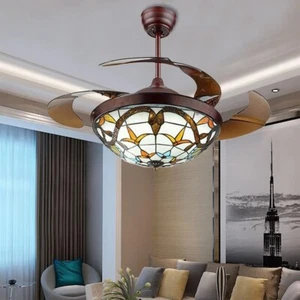 Vintage 42" LED 3-Color Chandelier Remote 3-Speeds Retractable Ceiling Fan Light - Picture 1 of 17