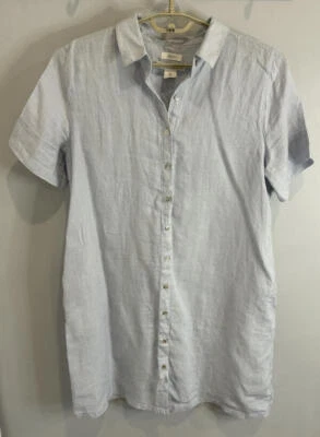 Camisa de vestir C&C California 100 % lino azul pálido bolsillos botones talla L Foto 1 de 4