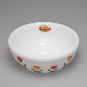 Fire-King Bowl 15oz Tulip Vintage Pattern Milk Glass Handmade Japanese Fedex - Picture 1 of 5