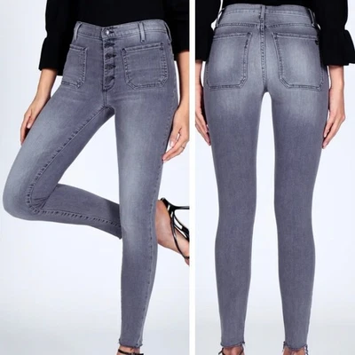 Jeans Black Orchid Ava 26 Mujeres Parche Polvo Lunar Bolsillo Ajustado Tobillo Dobladillo Crudo Denim Foto 1 de 4