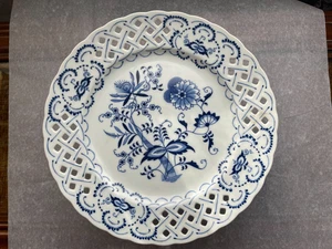 Piatto Torta Cipolla Danubio Blu Vintage Piedi Reticolato Traforato 10,25”W Giappone - Foto 1 di 12