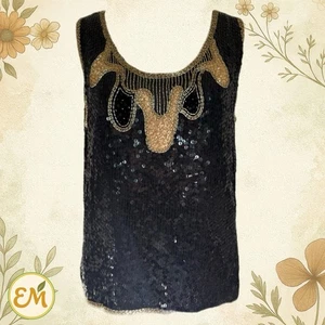 Vintage Silk Blouse Sequin Beaded Retro Glam Cocktail Formal Evening Maximalist - Picture 1 of 11