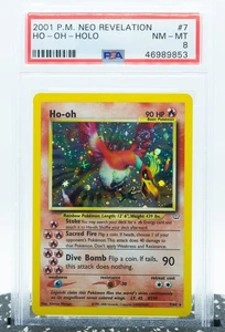 PSA 8 HO-OH 7/64 DOUBLE HOLO Error Swirl Neo Revelation 2001 WOTC - Pokemon Card - Picture 1 of 3