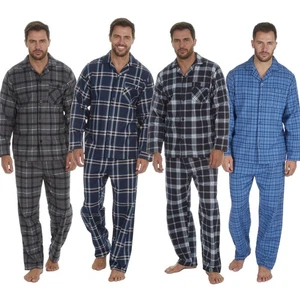 Mens Flannel Pyjamas 100% Brushed Cotton Check Pajama Set Traditional PJs - Picture 1 of 25