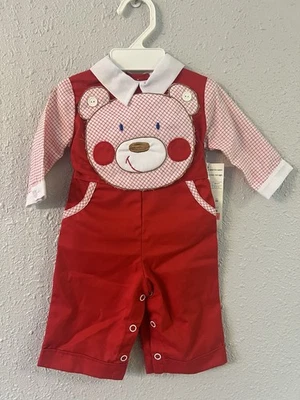 Vtg Sears Baby Red White Newborn Outfit One Piece Made USA Teddy Bear 80s 90s - Image 1 of 4