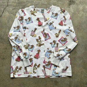 Vintage 1997 Scooby Doo Scrub Top Jacket Pockets Flowers Doctor Get Well Fits L - Picture 1 of 7