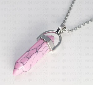 Pink Howlite Necklace Quartz Crystal Pendant Pink Marble Healing Stone Gemstone - Picture 1 of 4