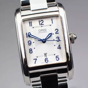 Exc+5 ORIS Rectangular 7692 Women's Automatic Watch 25mm 25J Silver Dial Date - Picture 1 of 22