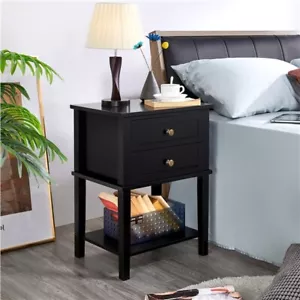 Black Bedside Table with 2 Drawers Nightstand Bedside Cabinet w/Shelf End Table - Picture 1 of 12