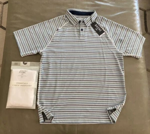 Neu mit Etikett Rhone Streifen Piqué Polo + weiß V-Ausschnitt Everyday Essentials Unterhemd Medium - Bild 1 von 5