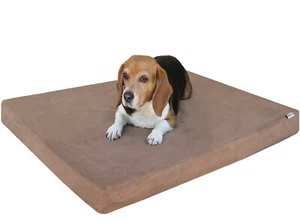 Medium Large Brown Suede Pet Dog Bed Orthopedic Waterproof Memory Foam 37x27x4" - Picture 1 of 14