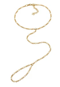 Elli Women Hand Chain Figaro with crystals in 925 sterling silver gold - Picture 1 of 5