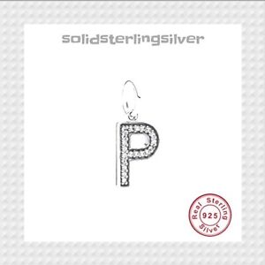 New S925 Sterling Silver Sparkling Letter P Pendant Charm