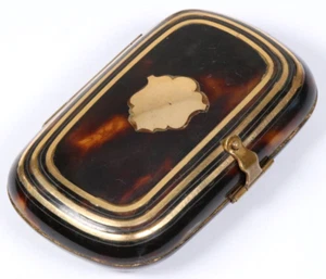 Viktorianische Geldbörse aus Schildpatt mit 14K Gold Einlegearbeit ~1870 wallet - Bild 1 von 12