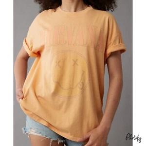 XS/S ● NWT Women's American Eagle Oversized Nirvana Graphic Tee T-Shirt Orange - Picture 1 of 7
