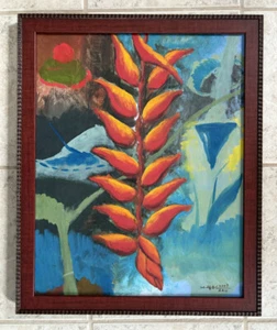 Heliconia, abstrakt, tropische Blume, Original Ölgemälde, gerahmt, 18x22 cm - Bild 1 von 1