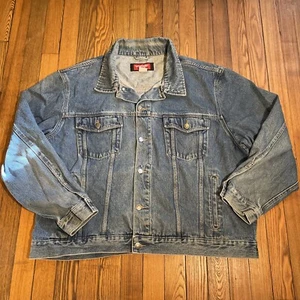 Wrangler Hero Denim Jacket Men 3XL Cowboy Rodeo Western Blue Jean Biker Chore ✅✅ - Picture 1 of 7