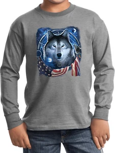 Buy Cool Shirts USA Wolf Dream Flag Youth Kids Long Sleeve Shirt - Picture 1 of 11