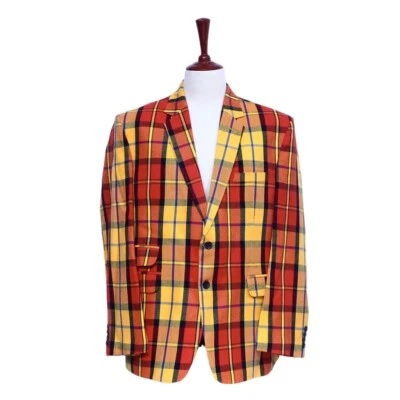Blazer para Hombres 48R Rojo Amarillo Abrigo Deportivo de Lana a Cuadros Chaqueta Formal Boda Fiesta Foto 1 de 4