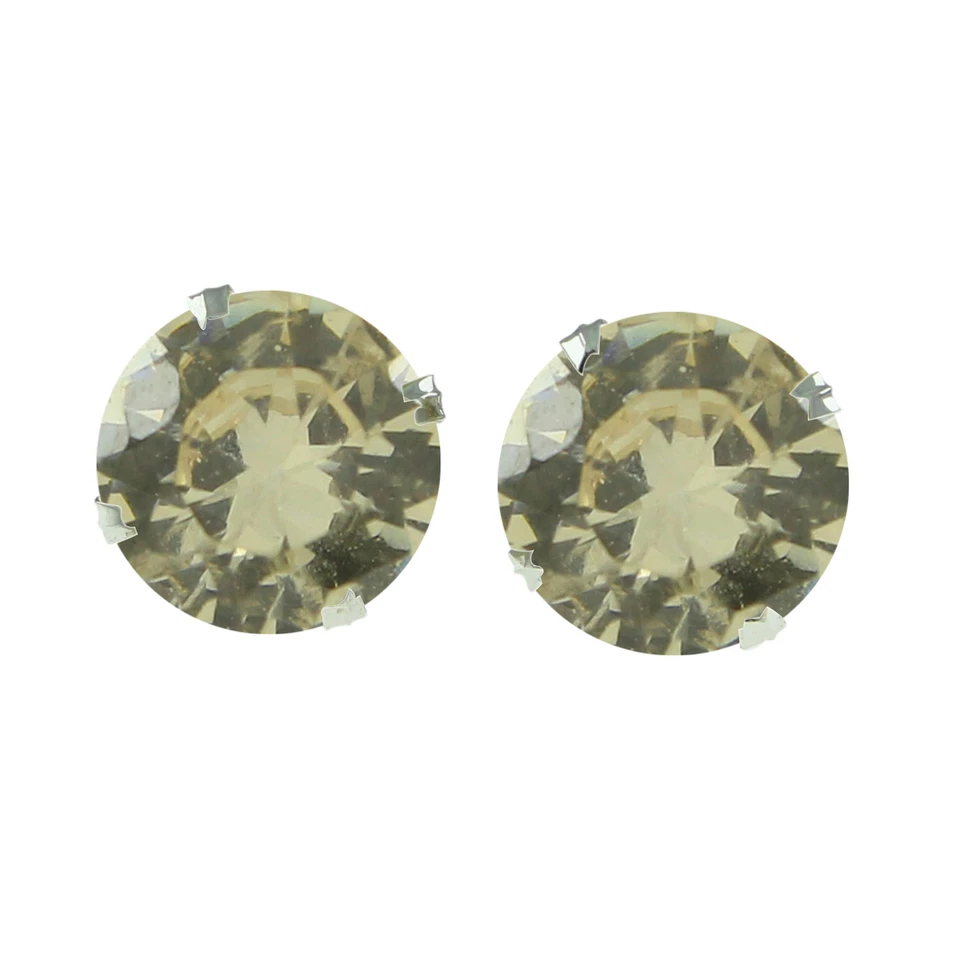 Brown Moissanite Solitaire Studs Earrings with Push Back 10K Solid White Gold - Image 1 of 2