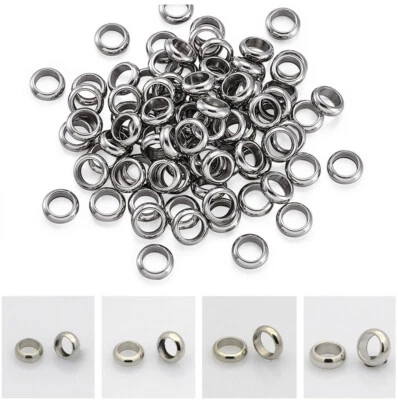 100 Piezas Anillo Acero Inoxidable Cuentas Espaciador Ajuste Dije Europeo Fabricación de Pulseras Foto 1 de 2
