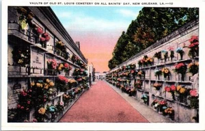 1920s New Orleans LA Postcard Vaults of Old St. Louis Cemetery Graves Tombs - Picture 1 of 2
