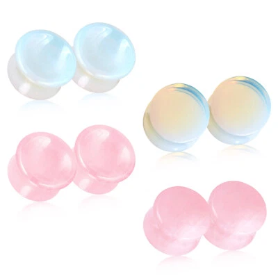 4 pares de tampões de ouvido de pedra opalita medidores expansores sela túneis de carne 2G-5/8” - Imagem 1 de 4