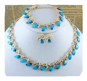 Schmuckset 3tlg Collier + Ohrringe + Armband Türkis Gold Neu - Bild 1 von 7