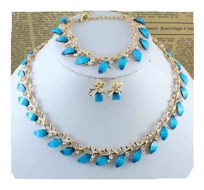 Schmuckset 3tlg Collier + Ohrringe + Armband Türkis Gold  Neu - Bild 1 von 4