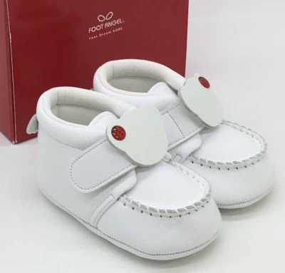 Baby First Step Shoes Foot Angel White Leather Cowhide Handmade Japan - Image 1 of 4