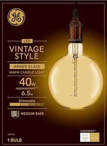 GE Vintage Style LED Light Bulb 40 Watt Amber Finish G63 Large Globe Bulb NiB - Picture 1 of 8