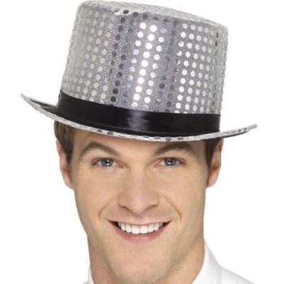 Sequin Top Hat Adult Silver - Изображение 1 из 2