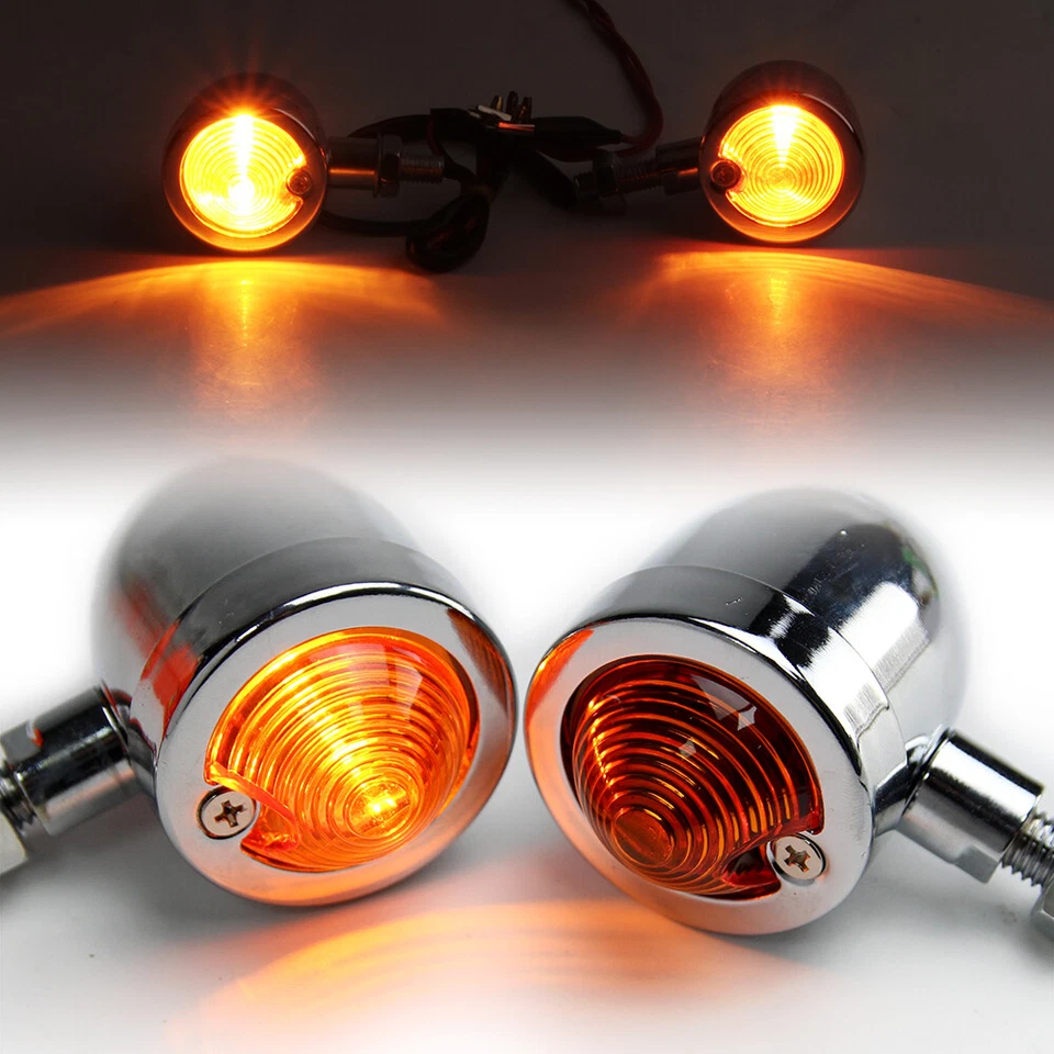 Chrome Motorcycle Turn Signal Bullet Blinker Amber Indicator Light Universal 12V - Изображение 1 из 4