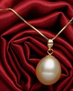 AAAA 12x14mm echte natürliche Südsee Barock rosa Perlenkette Anhänger 18k - Bild 1 von 1