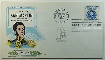 1965 FDC José de San Martín Liberator of Argentina Chile & Peru SC #1125 Fluegel - Image 1 of 2