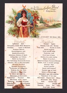 1901 AK Menü Norddeutscher Lloyd Bremen Aller Dampfschiff Chromolithograph - Bild 1 von 2