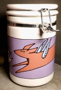 URSULA DODGE SIGNATURE 8" STONEWARE DOG JAR CANISTER FLYING DOGS - Picture 1 of 14