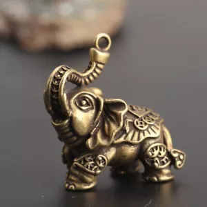 Copper Auspicious Elephant Keychain Pendant Vintage Brass Ornaments Keyrings - Picture 1 of 6