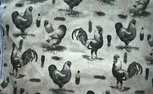 FRENCH ROOSTER STENCIL PRINT 100% COTTON FABRIC 26x43 INCHES - Picture 1 of 3