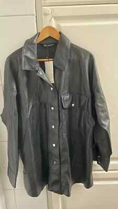 ZARA BLACK FAUX LEATHER OVERSHIRT LAPEL COLLAR XXL REF.3427/711 - Picture 1 of 7