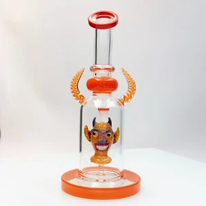 10" Kürbis Farbe Glas Bong mit Schale 14MM Rauchen Wasserpfeife Teufelskopf Design - Bild 1 von 7