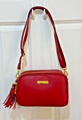 Joy & Iman Monedero de Cuero Rojo, Bandolera, Doble Cremallera con Borla - Usado en Excelente Condición Foto 1 de 4