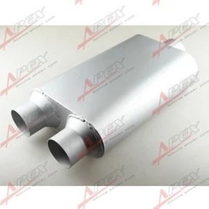 US 2.5" Center In / Dual 2.5" Out Performance Race Exhaust Oval Muffler Silencer - Picture 1 of 5
