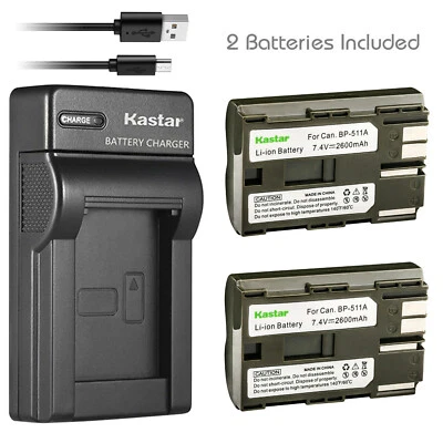 Batería Kastar 2 BP-511 + Cargador para Canon 20D 30D 300D 40D 50D 5D D30 D60 Kiss Foto 1 de 4