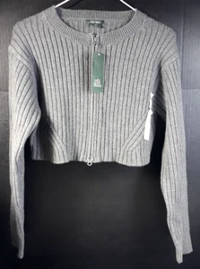 Cárdigan para mujer con cremallera frontal - Wild Fable doble cremallera tejido acanalado gris XS - Imagen 1 de 7